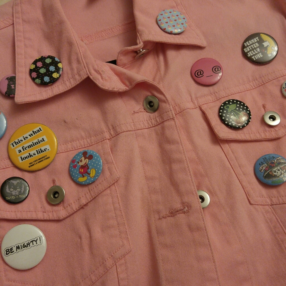 Women's Pink Denim Jacket with Buttons (Pictured) - Picture 5 of 8